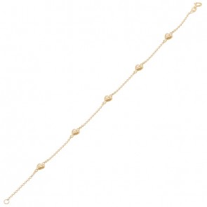 Pulseira em Ouro 18k Elo Português com Corações Polido 19cm - 1.50g  