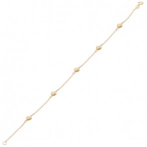 Pulseira em Ouro 18k Elo Português com Corações Polido 19cm - 1.70g  