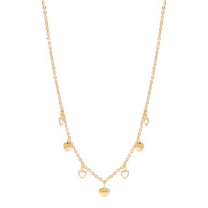 Corrente em Ouro 18k Choker Bailarina Corações 35cm com Extensor- 4.10g