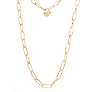Corrente em Ouro 18k  Elos Ovais com Fecho Coração Cadeado 45cm - 12.90g