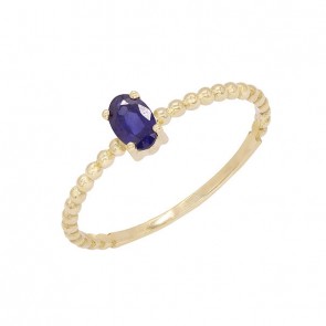 Anel em Ouro 18k Bolinhas Polido com 1 Safira Oval  5x3mm