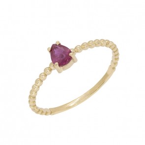 Anel em Ouro 18k Bolinhas Polido com 1 Rubi Gota 5x4mm