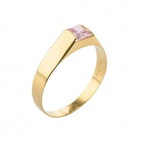 Anel em Ouro 18k Infantil com Zircônia Rosa