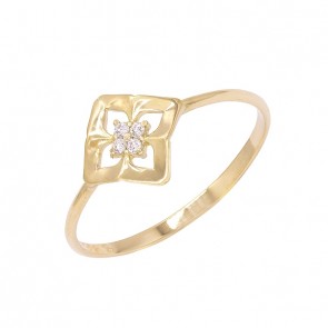 Anel em Ouro 18k Flor com Zircônias Branca