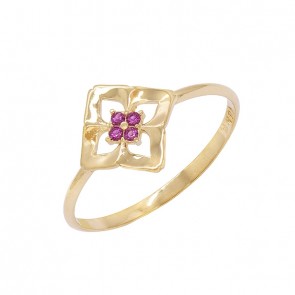 Anel em Ouro 18k Flor com Zircônias Vermelhas