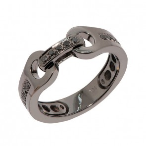 Anel em Ouro e Ródio Negro 18k Handcuff com 15 Diamantes Black 