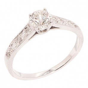 Anel em Ouro 18k Solitário Aro Cravejado com 12 Diamantes de 0,31 quilates e com 1 Diamante de 0.70 quilates SI3 COR J