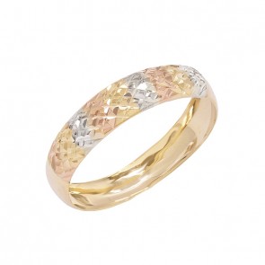 Anel em Ouro 18k Aparador Largo Tricolor Diamantado