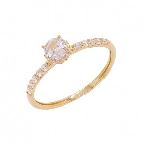 Anel em Ouro 18k Solitário com Zircônias Brancas