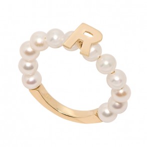 Anel em Ouro 18k Contemporâneo Pérola 4mm Letra R