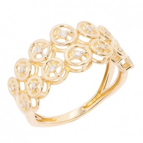 Anel em Ouro 18k Aqua Círculos Polido com 14 Brilhantes