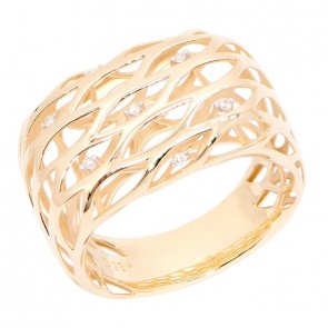 Anel em Ouro 18k Ondas Polido com 10 Brilhantes