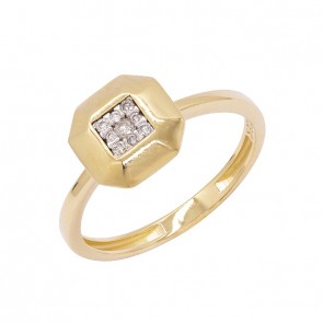 Anel em Ouro 18k Angular Polido com 9 Brilhantes 