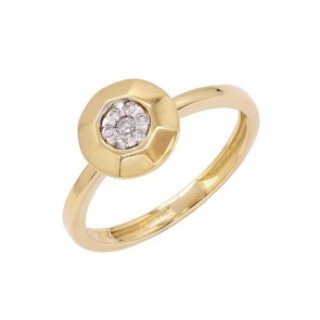 Anel em Ouro 18k Angular Redondo Polido com 7 Brilhantes 