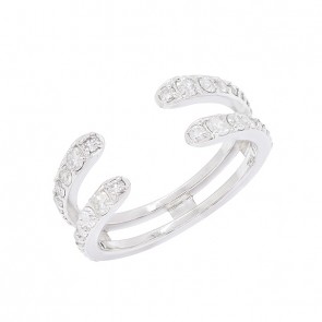 Anel em Ouro Branco 18k 2 Fios Aberto com 36 Diamantes 