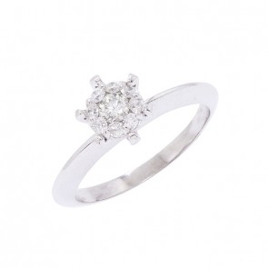 Anel em Ouro Branco 18k Solitário com 9 Diamantes 