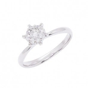 Anel em Ouro Branco 18k Solitário com 9 Diamantes 