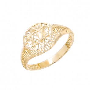 Anel em Ouro 18k Estrela de Davi Oval Fios Vazados
