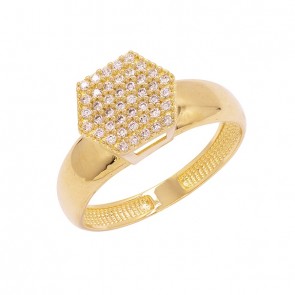 Anel em Ouro 18k Chuveiro Sextavado Grande com Zircônias