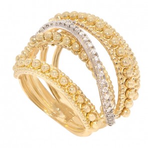 Anel em Ouro 18k  Cartie Largo 5 Fios com Bolinhas Polidas e 28 Brilhantes