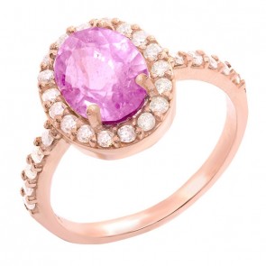 Anel em Ouro Rosé 18k Chuveiro Oval com 1 Turmalina Rosa 9x7mm 28 Diamantes