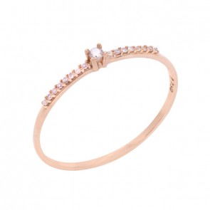 Anel em Ouro Rose 18k Solitário Aro Cravejado com 16 Diamantes 0.05cts e 1 Diamantes 2 Pontos