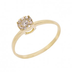 Anel em Ouro 18k Chuveiro Redondo com 10 Diamantes 0.17cts