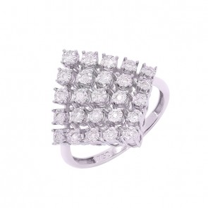 Anel em Ouro Branco 18k Chuveiro Losango com 25 Brilhantes 
