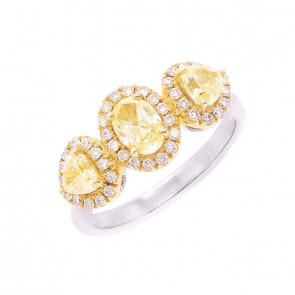 Anel em Ouro 18k Bicolor com 3 Diamantes Fancy Yellow e 42 Diamantes 