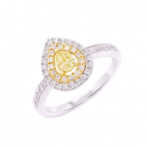 Anel em Ouro 18k Chuveiro Gota Bicolor com 1 Diamante Fancy Yellow e 51 Diamantes 
