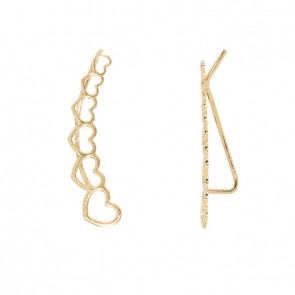 Brinco em Ouro 18k Ear Cuff Corações Vazados