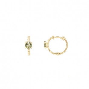 Brinco em Ouro 18k Argola Bolinhas Polidas com 2 Safiras Verdes 4mm			