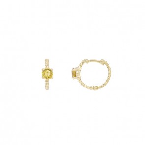 Brinco em Ouro 18k Argola Bolinhas Polidas com 2 Safiras Amarelas 4mm			