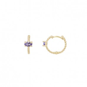 Brinco em Ouro 18k Argola Bolinhas Polidas com 2 Tanzanitas Ovais 5x3mm		