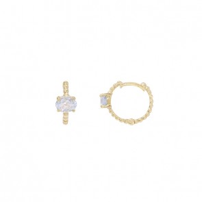 Brinco em Ouro 18k Argola Bolinhas Polidas com 2 Agua Marinha Ovais 5x4mm		