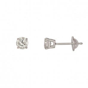 Brinco em Ouro Branco 18k Solitário com 2 Diamantes 40 Pontos Cada 0.80Cts SI2 Cor J