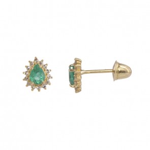 Brinco em Ouro 18k Gota Mini Esmeralda 3x4mm com 28 Brilhantes
