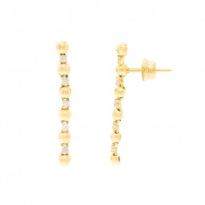 Brinco Ouro 18k Bolinhas Polidas com 10 Brilhantes 