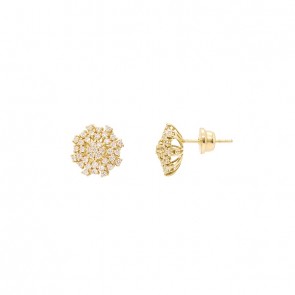 Brinco em Ouro 18k Chuveiro Flor com 78 Diamantes 0.70cts