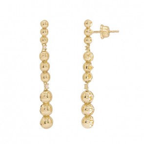 Brinco em Ouro 18k Longo Bolinhas Degradês com 4 Brilhantes 