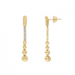 Brinco em Ouro 18k Palito Bolinhas Degradês com 18 Brilhantes 