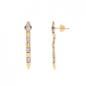 Brinco em Ouro 18k Cobra Polida com 92 Brilhantes e 4 Safiras  