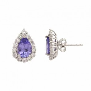 Brinco em Ouro Branco 18k Gota com 2 Tanzanitas 1.39cts com 28 Diamantes 0.58cts