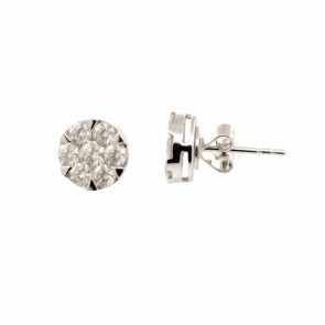 Brinco em Ouro Branco 18k Redondo Flor com 14 Diamantes 1.39cts Vs1 Cor I