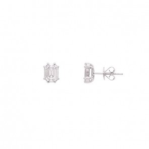 Brinco em Ouro Branco 18k Retangular com 18 Diamantes 0.72cts Vs1 Cor I
