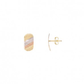 Brinco em Ouro 18k Chapa Tricolor Faixas Diamantada
