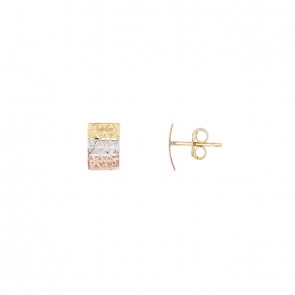 Brinco em Ouro 18k Chapa Tricolor Diamantado