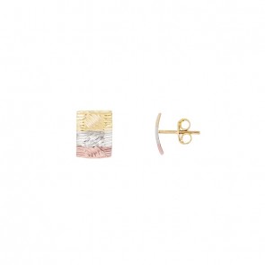 Brinco em Ouro 18k Chapa Tricolor Diamantado