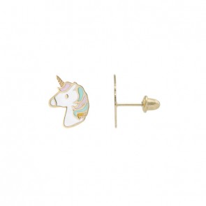 Brinco em Ouro 18k Unicórnio Esmaltado