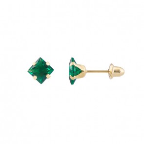 Brinco em Ouro 18k Quadrado 4mm Zircônia Verde